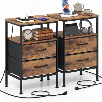 Dreamade 24.5" Nightstand with Charging Station & 2 Fabric Drawer (1/2)