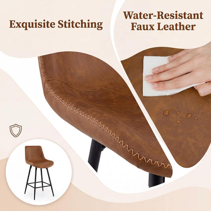 Dreamade 24 Inch Faux Leather Upholstered Bar Stools Set of 2 | Counter Height Barstool with Backs & Footrests