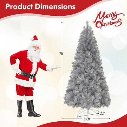 Dreamade 5ft / 6ft / 7 ft Pre-Lit Silver Tinsel Christmas Tree with Warm White LED Lights