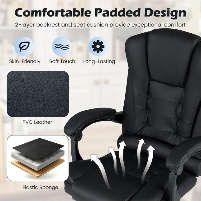 Dreamade Massage Office Chair, Comfy Desk Chair with Foot Rest, Black | Executive Chair with Adjustable Reclining Backrest