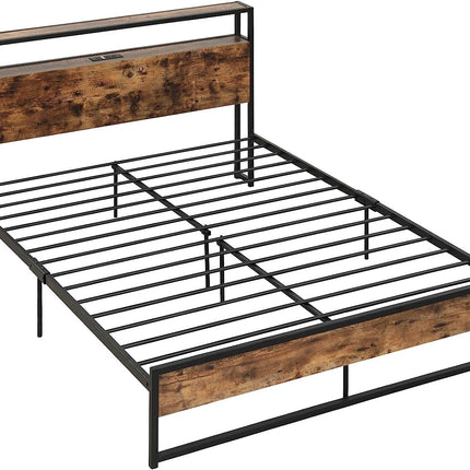 Dreamade Full Bed Frame with Storage Headboard and Charging Station, with Outlets and USB Ports