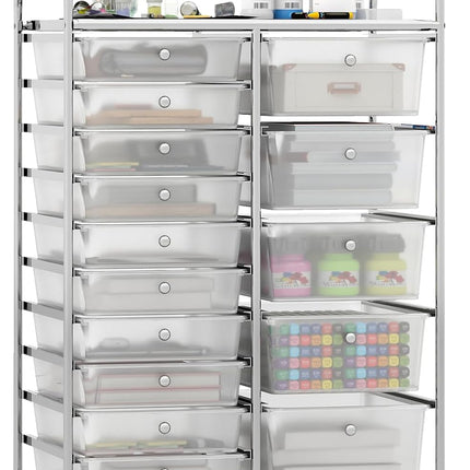 Dreamade Rolling Storage Cart 15-Drawer Trolley with Chrome Plated Metal Frame