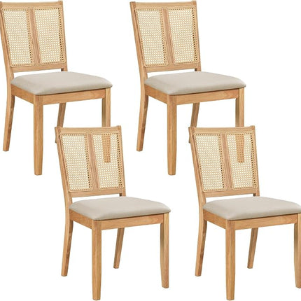 Dreamade Rattan Dining Chairs Farmhouse Upholstered Kitchen Chairs | Boho Dining Room Chair w/Curved Backrest & Padded Seat
