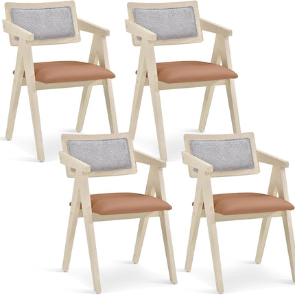 Dreamade Wooden Dining Chairs Set of 2, Mid Century Upholstered Kitchen Chairs w/Leathaire Seat Cushions