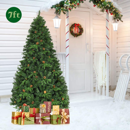 7ft Pre-Lit Artificial Christmas Tree, Premium Spruce Hinged Tree with 460 LED Lights - DreamadeUS