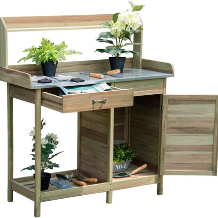 Potting Bench Table for Outside Natural Wood Garden Plant Lawn Patio Table