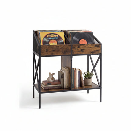 Dreamade 2-Tier Record Player Stand, Vinyl Record Storage | 250 LP Albums Display Shelf