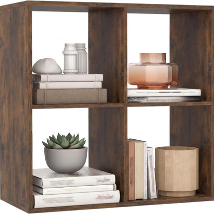 Dreamade 4-Cube Bookcase, White Cubby Bookshelf w/Back Guardrail & Anti-Tipping Kits