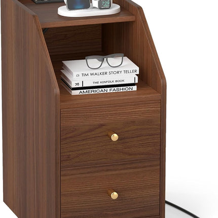 Dreamade Side End Table with Charging Station Sofa Couch Table with Shelf Drawers