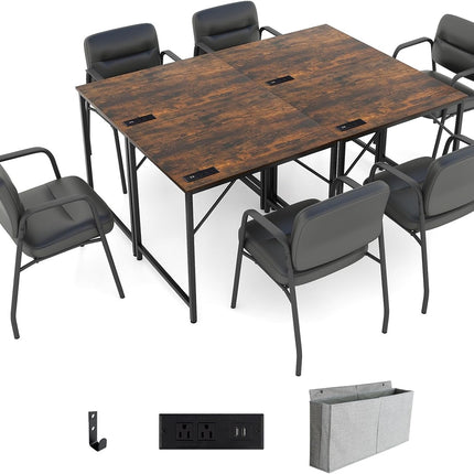 Dreamade Conference Table with Charging Station, 2/4/6 PCS 32" x 24" Rectangular Meeting Room Desk with Storage Bag & Hook