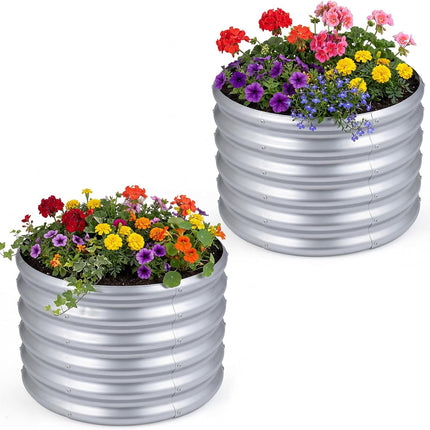 Dreamade Galvanized 2 x 2 x 1.5 FT Round Outdoor Planter Box with Open-Ended Base (1/2)