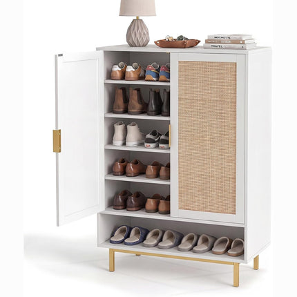 Dreamade 6-Tier Shoe Cabinet, 43" Tall Hidden Shoe Storage w/Doors | Freestanding Wooden Shoe Storage Cabinet with Adjustable Shelves & Open Compartment for Hallway Entryway Living Room & Closet