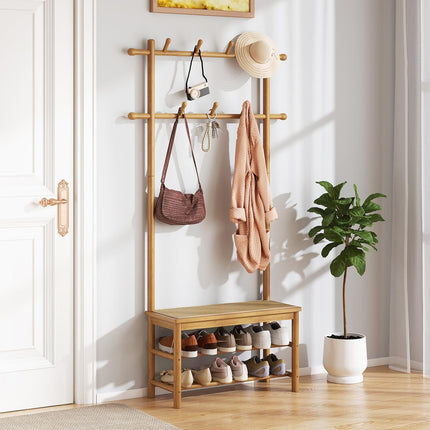 Dreamade 3-in-1 Hall Tree with Bench and Shoe Storage Narrow Mudroom Storage Organizer