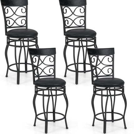 Dreamade 26" Swivel Bar Stools Set of 2/4, Counter Height Bar Stools with Back, Upholstered PU Leather Seat, Black