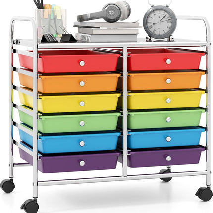 12 Drawers Rolling Cart for Office School Supplies - 25” x 15” x 24.5”