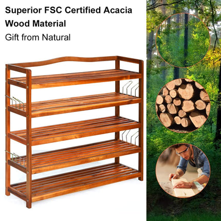 5-Tier Wood Shoe Rack Entryway Shoe Shelf Storage Organizer - Dreamade