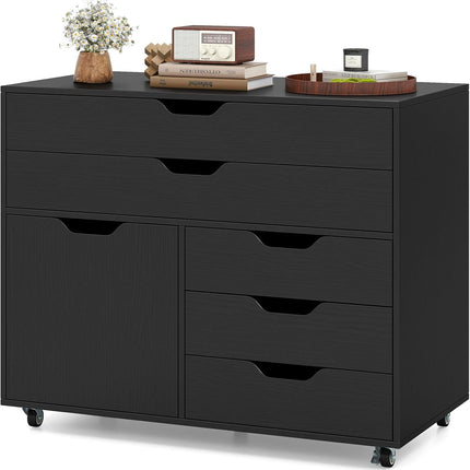 Dreamade File Cabinet, Rolling Lateral Filing Cabinet with 2 Large Drawers, 3 Small Drawers