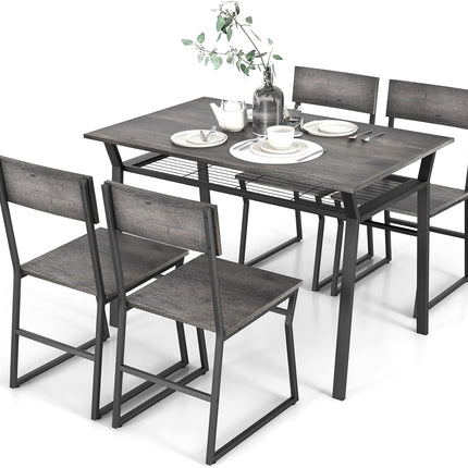 Dreamade Dining Table Set for 4, 47”L x 28”W Rectangular Kitchen Table w/ 4 Trapezoid Chairs