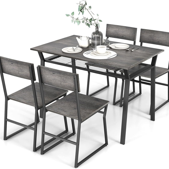 Dreamade Dining Table Set for 4, 47”L x 28”W Rectangular Kitchen Table w/ 4 Trapezoid Chairs
