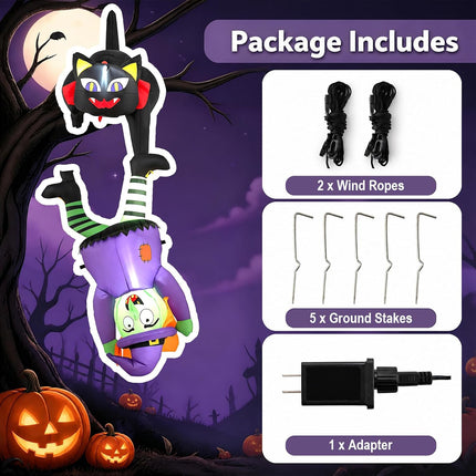 DREAMADE 6.2 FT Halloween Inflatables Black Cat Holding Upside Down Witch