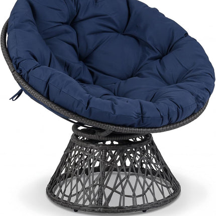 Dreamade 360° Swivel Papasan Chair | Round Wicker Lounge Chair with Thick Cushion and Metal Frame