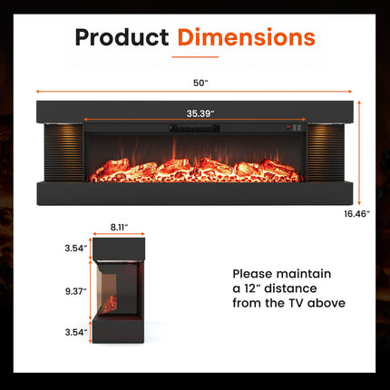 DREAMADE 3-Sided Electric Fireplace | 750/1500W Wall Mounted Heater with WiFi Remote & APP Control