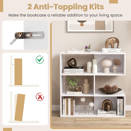 Dreamade 3-Tier Bookshelf, Wooden Concave Bookcase for Small Space | Modern Freestanding Display Storage Shelves