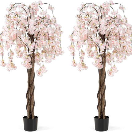 Dreamade 5.5FT Artificial Cherry Blossom Tree Faux Floral Plant Blooming Tree in Nursery Pot