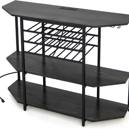 Dreamade Wine Bar Cabinet with Power Outlet, Mini Coffee Bar Stand Table with 21 Bottle Wine Rack & Glass Holders