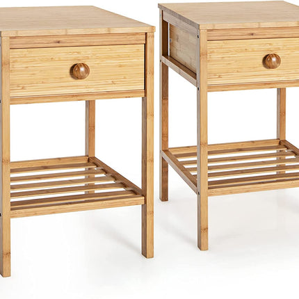Dreamade Nightstand Bamboo Bedside Table with Drawer, Open Shelf, Multifunctional Side Table