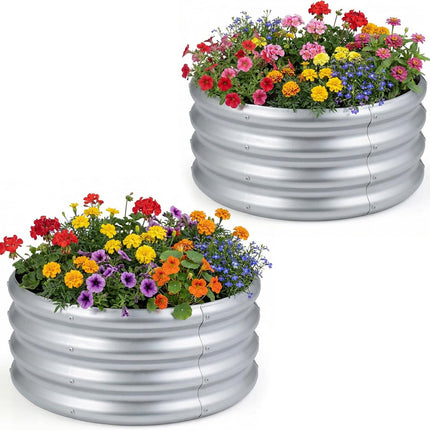 Dreamade Galvanized 2 x 2 x 1 FT Round Outdoor Planter Box with Open-Ended Base (1/2)