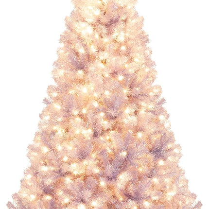 Dreamade 6FT / 7.5FT Pre-Lit Tinsel Christmas Tree with Warm White LED Lights
