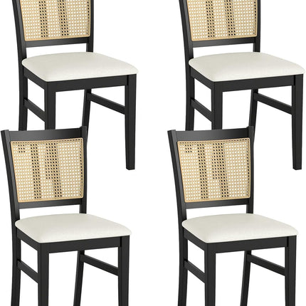 Dreamade Rattan Dining Chairs Set of 2/4 Farmhouse Fabric Upholstered Kitchen Chairs with Rubber Wood Legs