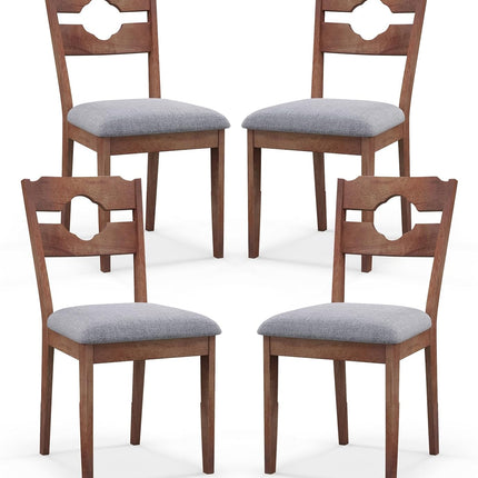 Dreamade Wooden Dining Chairs Set of 2/4, Rubber Wood Dinner Chair w/Hollowed Backrest & Padded Seat
