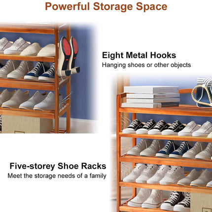 5-Tier Wood Shoe Rack Entryway Shoe Shelf Storage Organizer - Dreamade