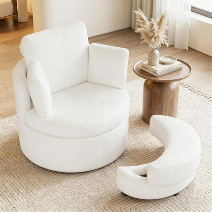 Dreamade 360° Swivel Accent Chair with Half Moon Storage Ottoman