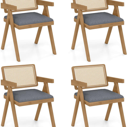 Dreamade Rattan Dining Chairs, Leathaire Kitchen Chairs w/Armrests & Padded Cushion
