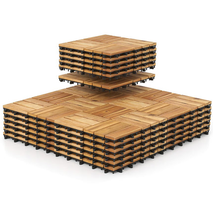 Dreamade 30 PCS Acacia Wood Interlocking Patio Deck Tiles