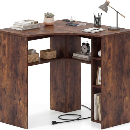 Dreamade Triangle Computer Desk with Charging Station