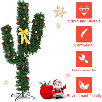 Pre-Lit Artificial Cactus Christmas Tree with LED Lights and Ball Ornaments - Dreamade