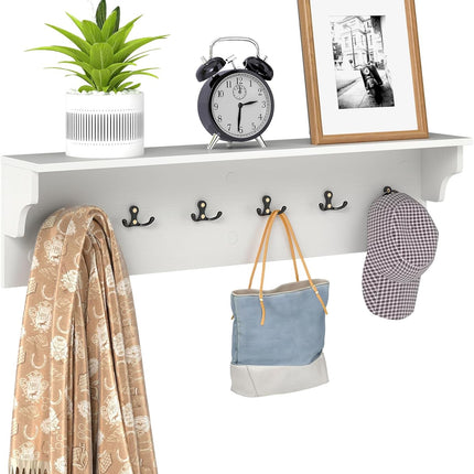 Dreamade Wall-Mounted Storage Shelf | 31.5" Wooden Hanging Coat Rack with 6 Hooks