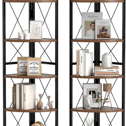 Dreamade 5-Tier Corner Shelf, 63" Tall Corner Bookshelf, Freestanding Storage Rack w/Metal Frame