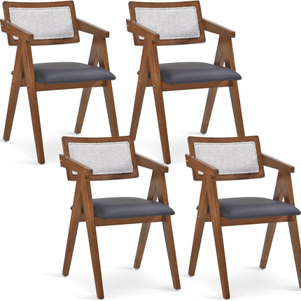Dreamade Wooden Dining Chairs Set of 2, Mid Century Upholstered Kitchen Chairs w/Leathaire Seat Cushions