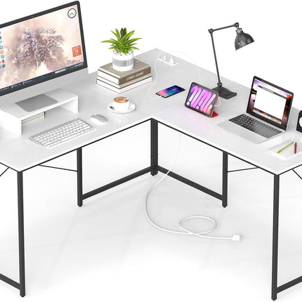 59 Inch Reversible Corner Desk with Power Outlet and USB Ports & Monitor Stand