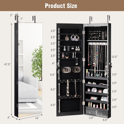 DREAMADE Jewelry Armoire Over The Door Mirror Jewelry Cabinet