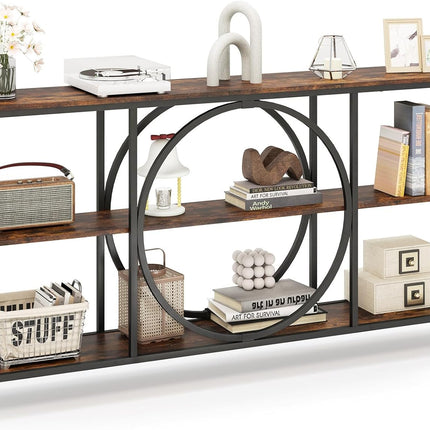 Dreamade 3-Tier Long Console Table Narrow Entryway Table with Faux Wood Grain Top & Heavy-Duty Metal Frame