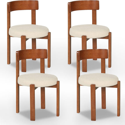 Dreamade Wooden Dining Chairs Set of 2/4 Teddy Fleece Upholstered Boucle Kitchen Chair w/Curved Backrest
