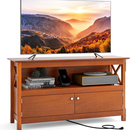 Dreamade TV Stand with Power Outlet for TVs up to 50 Inch, Entertainment Center with 2-Door Cabinet