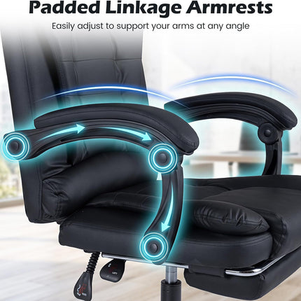 Dreamade Massage Office Chair, Comfy Desk Chair with Foot Rest, Black | Executive Chair with Adjustable Reclining Backrest