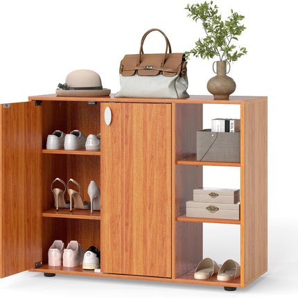 Dreamade Wood Shoe Cabinet with Doors with 3-Level Adjustable Open Shelves